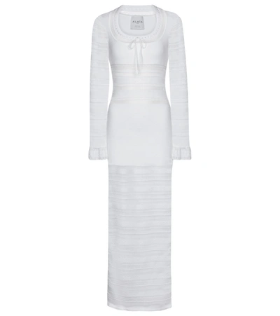 Shop Alaïa Jersey And Lace Paneled Maxi Dress In Blanc