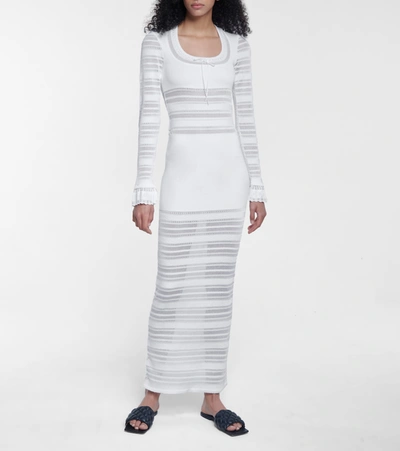 Shop Alaïa Jersey And Lace Paneled Maxi Dress In Blanc