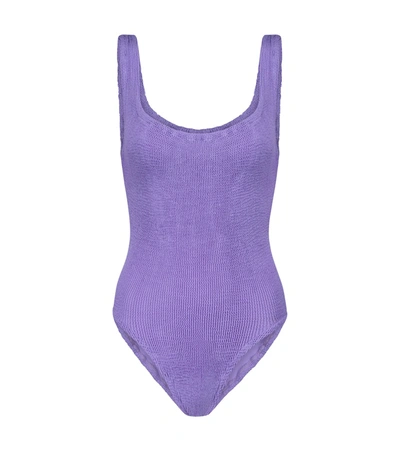 Shop Hunza G Square-neck Swimsuit In Purple