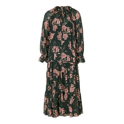 Shop Free People Feeling Groovy Floral-print Chiffon Maxi Dress In Green