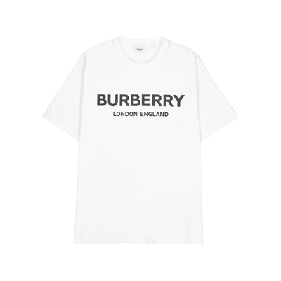 Shop Burberry White Logo-print Cotton T-shirt