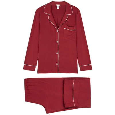 Shop Eberjey Giselle Burgundy Stretch-modal Pyjama Set In Red And White