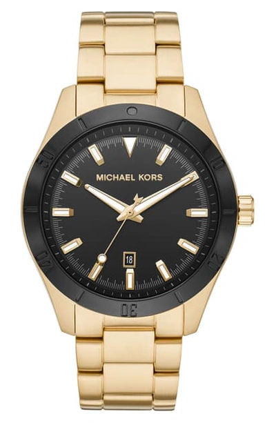 Shop Michael Kors Layton Bracelet Watch, 44mm In Gold/ Black/ Gold