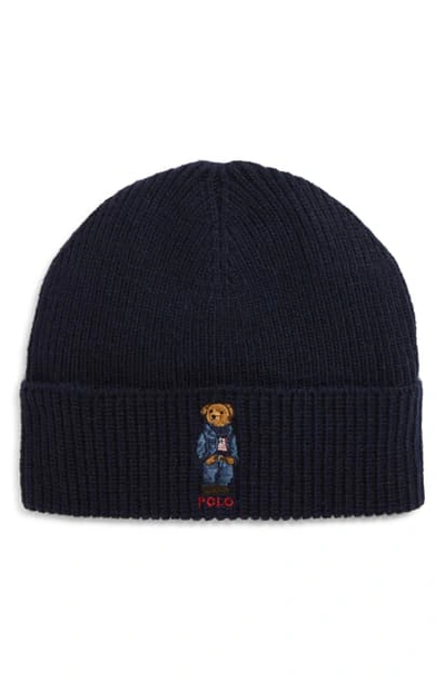 Shop Polo Ralph Lauren Sweater Bear Beanie In Hunter Navy