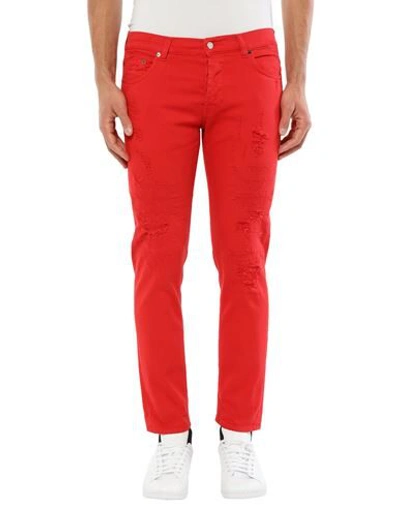 Shop Aglini Man Jeans Red Size 34 Cotton, Elastane