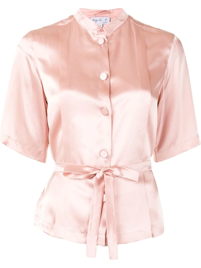 Shop Agnès B. Silk Short-sleeve Blouse In Pink