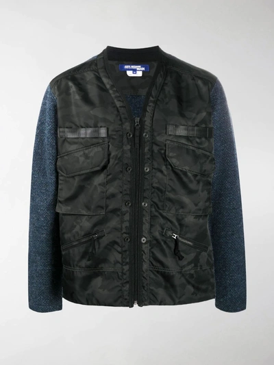 Shop Junya Watanabe Camouflage Wool-knit Jacket In Blue
