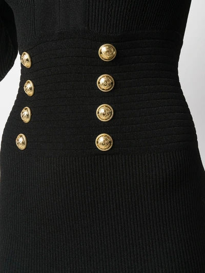 Shop Balmain V-neck Knitted Midi Dress In Black