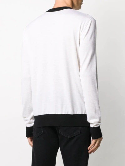 Shop Balmain Contrast Trim Knitted Jumper In White