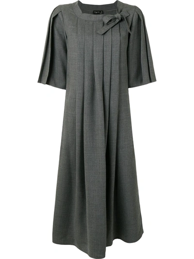 Shop Agnès B. Bow-detail Pleat Dress In Grey
