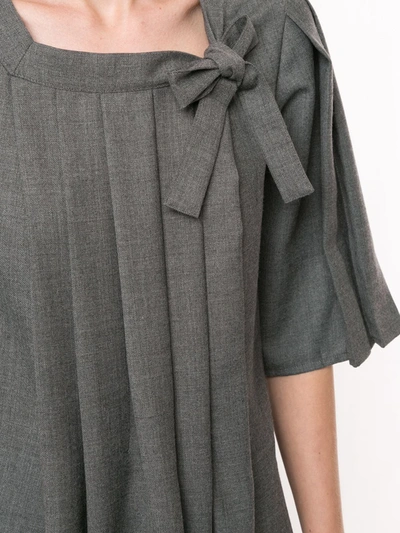 Shop Agnès B. Bow-detail Pleat Dress In Grey