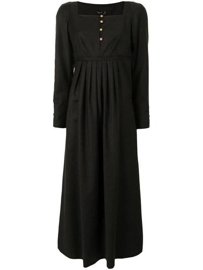 Shop Agnès B. Square-neck Buttoned Dress In Black