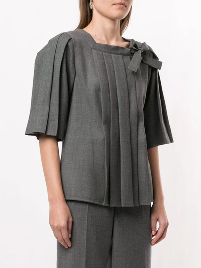 Shop Agnès B. Pleated Bow-detail Top In Grey