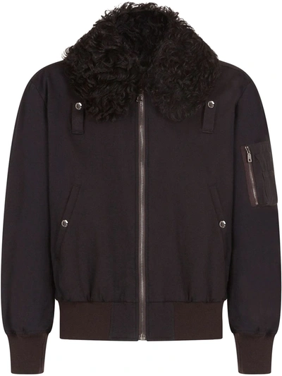 Shop Dolce & Gabbana Shearling Collar Jacket In Black