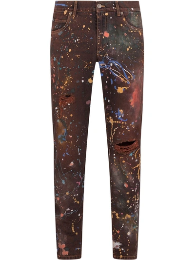 Shop Dolce & Gabbana Paint Splatter-print Jeans In Brown