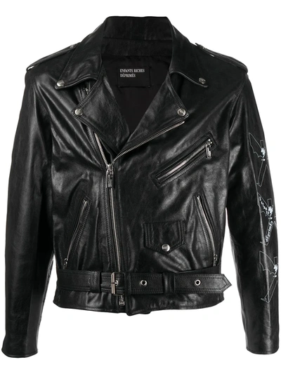 Shop Enfants Riches Deprimes Logo-print Leather Biker Jacket In Black