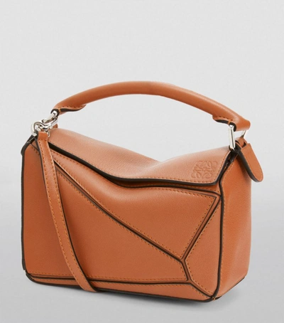 Shop Loewe Mini Leather Puzzle Top-handle Bag In Brown