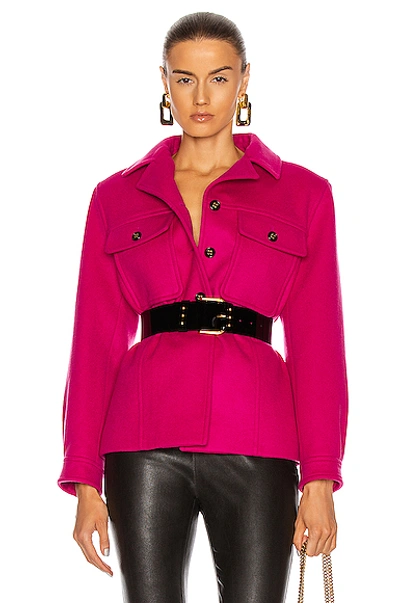 Shop Saint Laurent Button Jacket In Rose Vif