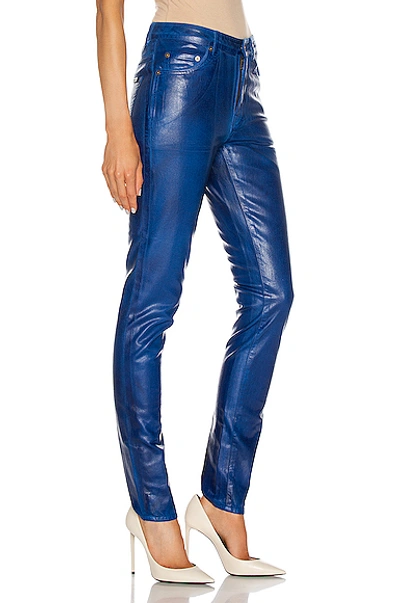 Shop Saint Laurent Skinny 5 Pocket Pant Med In Vinyle Shiny Blue