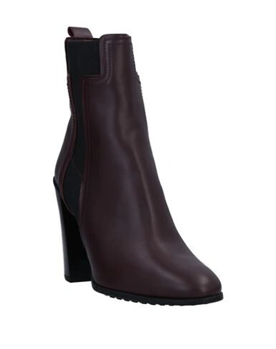 Shop Tod's Woman Ankle Boots Deep Purple Size 8 Soft Leather, Elastic Fibres