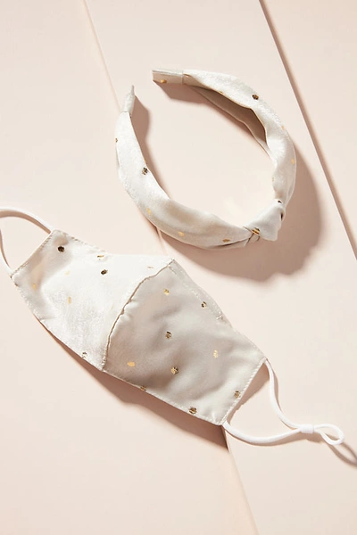 Shop Anthropologie Velvet Headband & Ear Loop Reusable Face Mask Set In White