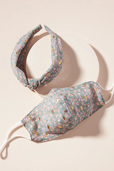 Shop Anthropologie Saoirse Headband & Ear Loop Reusable Face Mask Set In Blue