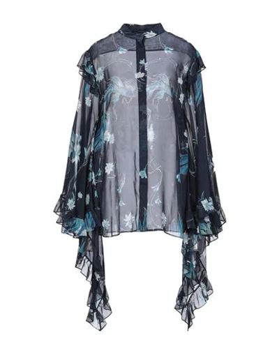 Shop Alberta Ferretti Woman Shirt Midnight Blue Size 6 Silk