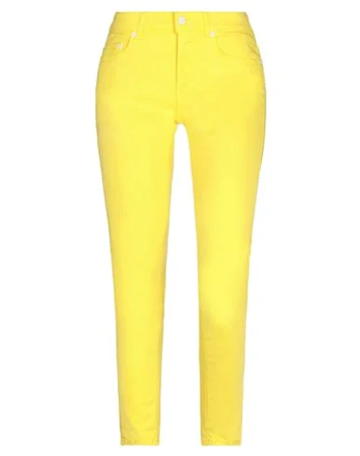 Shop Dondup Woman Denim Pants Yellow Size 30 Cotton, Elastomultiester, Elastane