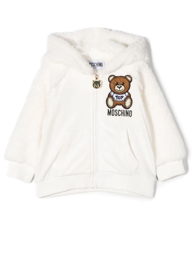 Shop Moschino White Cotton-blend Hoodie In Bianco