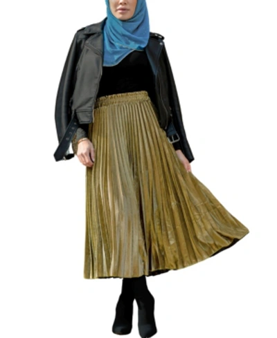 Shop Urban Modesty Women's Metallic Pleated Midi Skirt In Gold-tone