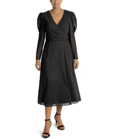 Shop Julia Jordan Puff-sleeve Midi Dress In Black/gold