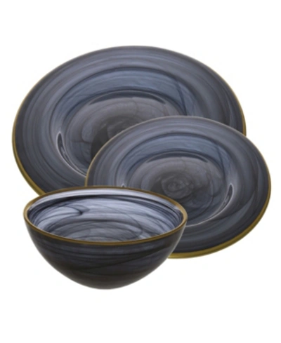 Classic Touch 12 Piece Alabaster Dinnerware Set In Black