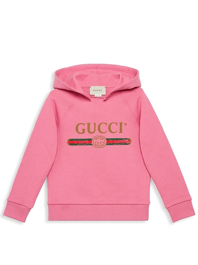 Shop Gucci Little Girl's & Girl's Logo Hoodie In Pink Lady Green