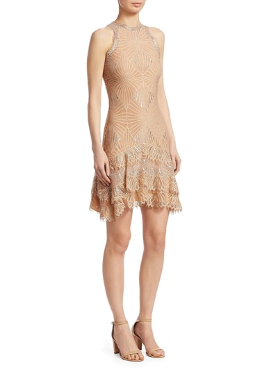 Shop Jonathan Simkhai Women's Sheer Metallic Tiered Mini Dress In Nude