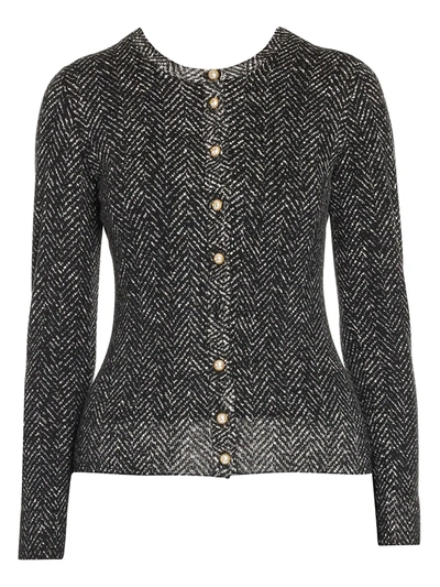 Shop Dolce & Gabbana Women's Herringbone Knit Wool Cardigan In Grey