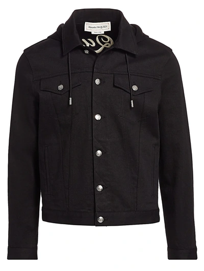 Shop Alexander Mcqueen Men's Scuba Hybrid Denim Jacket In Black