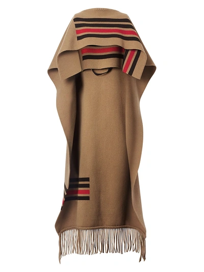 Shop Burberry Women's Striped Wool-blend Cape In Camel