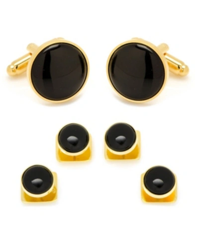 Ox & Bull Trading Co. Men's Gold-tone And Onyx 5 Cufflinks And Stud Set, 7 Piece Set In Black