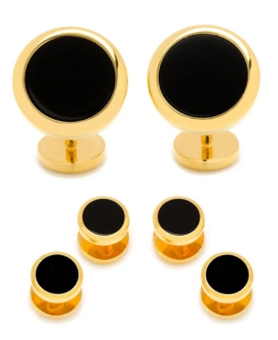 Shop Ox & Bull Trading Co. Men's Double Sided Round Beveled Cufflink And Stud Set In Black