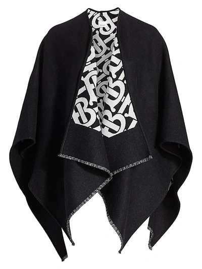 Shop Burberry Women's Tb Monogram Wool Cape In Black