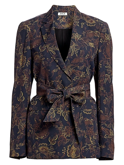 Shop Amur Women's Payton Belted Floral Paisley Jacket In Charcoal
