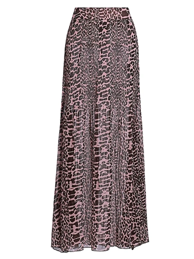 Shop Ganni Women's Pleated Animal Print Georgette Maxi Skirt In Candy Pink