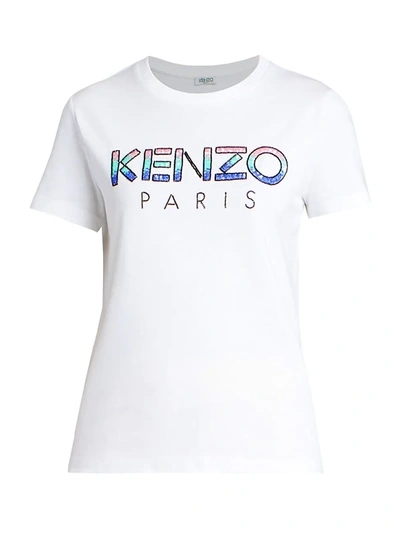 Shop Kenzo Women's Sequin Logo T-shirt In White