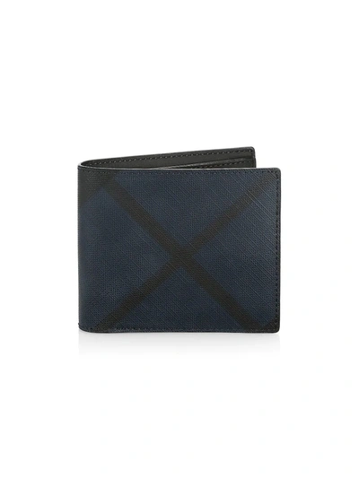 Shop Burberry Men's London Check & Leather Wallet In Navy