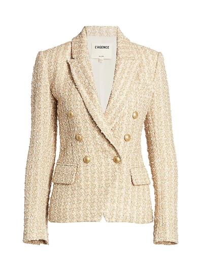 Shop L Agence Women's Kenzie Tweed Double-breasted Blazer In Rose Gold