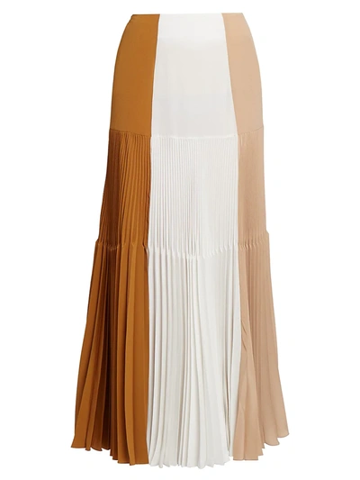 Shop Givenchy Women's Colorblock Pleated Maxi Skirt In Brown Beige