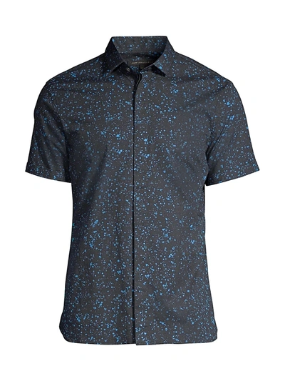 Shop John Varvatos Men's Loren Print Cotton Short-sleeve Shirt In Mineral Black