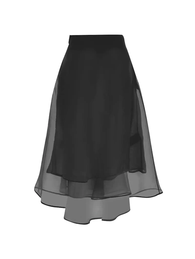 Shop Msgm Silk Organza Midi Skirt In Black