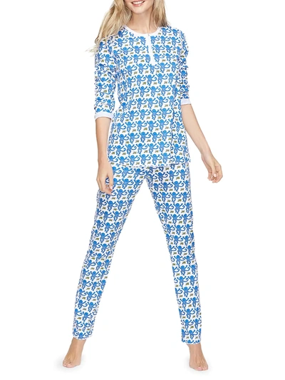 Shop Roller Rabbit Women's Monkey Print 2-piece Pajama Set In Blue