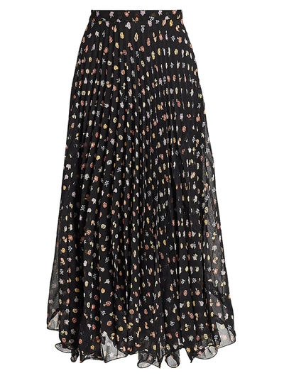 Shop See By Chloé Botanical Flowers Midi Skirt In Multi Color Black